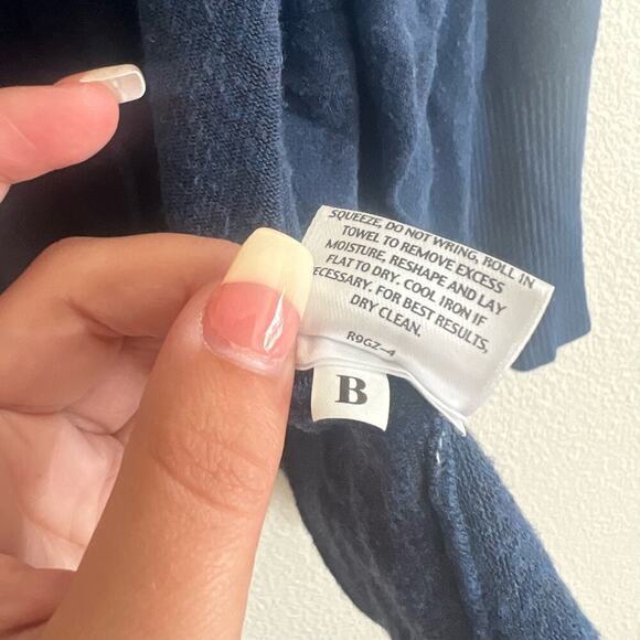 Eileen Fisher Navy Blue Viscose Nylon Open Front Waterfall Cardigan Size Large - Picture 3 of 5